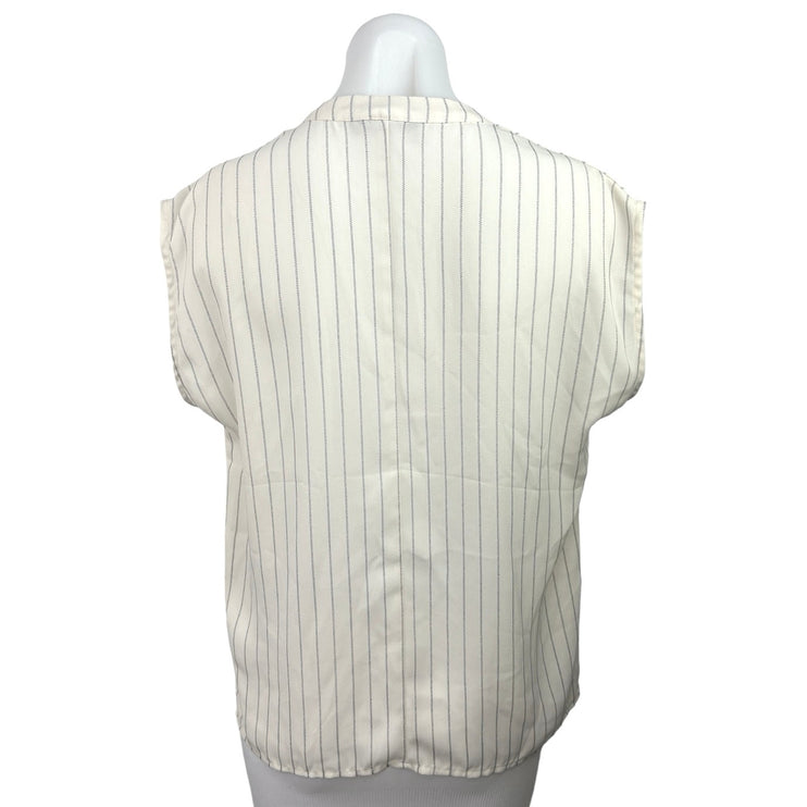 Banana Republic White Striped V Neck Sleeveless Pullover Blouse Top Size XS