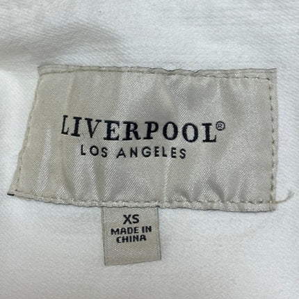 Liverpool Women's White Frayed Fringe Zip Up Long Sleeve Denim Jean Jacket Sz XS