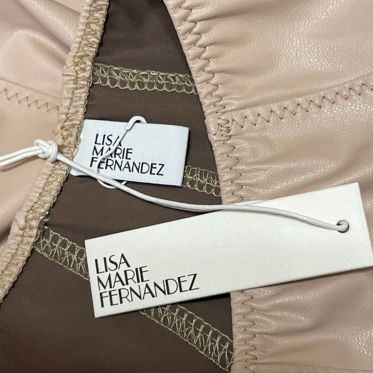 NEW Lisa Marie Fernandez Beige Patent Leather Vegan High Rise Leggings Size S