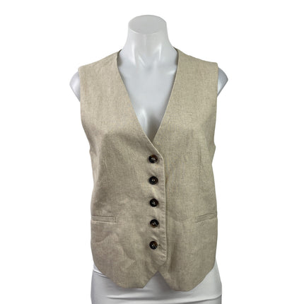 Zara Women's Beige Sleeveless V Neck Button Down Pocket Blouse Vest Top Size M