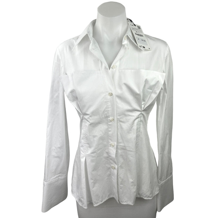 Zara NWT White Collared Cotton Long Sleeve Button Down Shirt Top Size XS