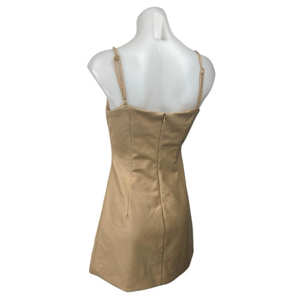Bardot Gold Tan Faux Vegan Leather Sleeveless Cami Camisole Mini A-Line Dress S