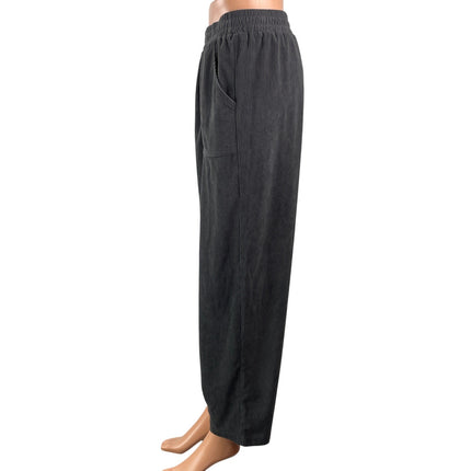 Evaless Women's Gray High Rise Elastic Waist Relaxed Tapered Trouser Pants Sz M