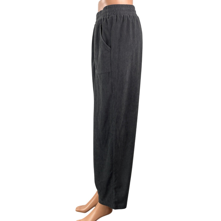 Evaless Women's Gray High Rise Elastic Waist Relaxed Tapered Trouser Pants Sz M