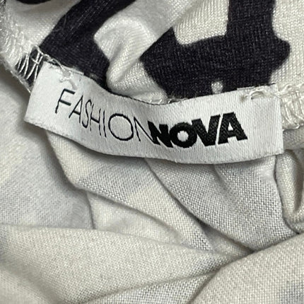 Fashion Nova White Black Graffiti Mock Neck Long Sleeve Bodysuit Top Size M