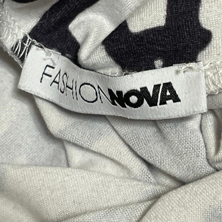 Fashion Nova White Black Graffiti Mock Neck Long Sleeve Bodysuit Top Size M
