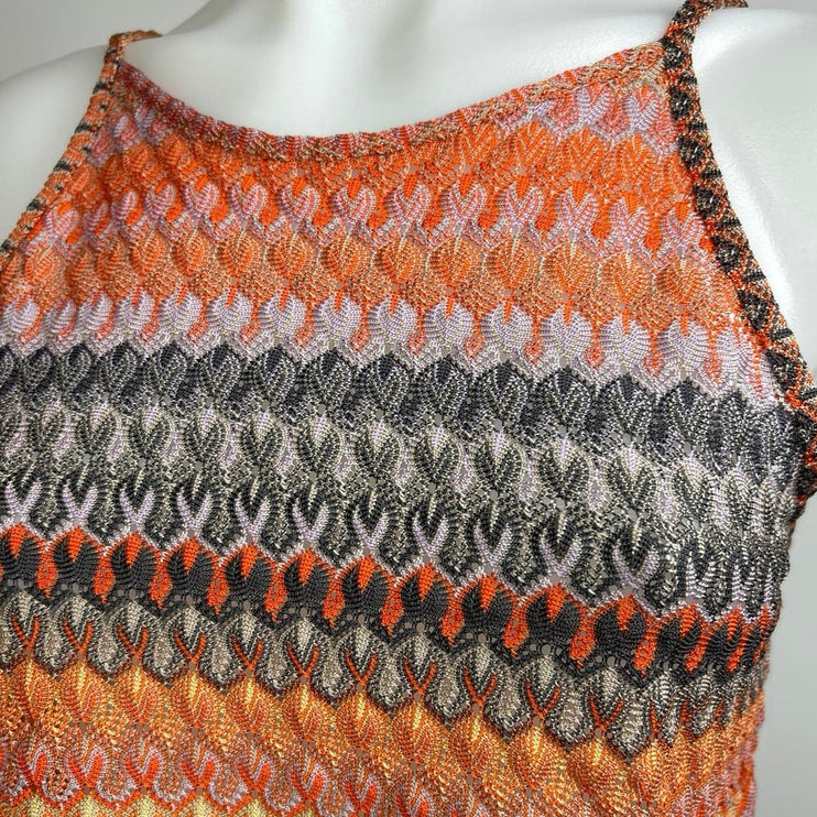 Topshop Multicolor Orange Crochet Boho Striped Strap Cami Cropped Top Size 8