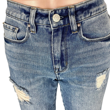 Pacsun Blue Vintage Icon Straight Leg Distressed Cropped Raw Hem Jeans Size 23