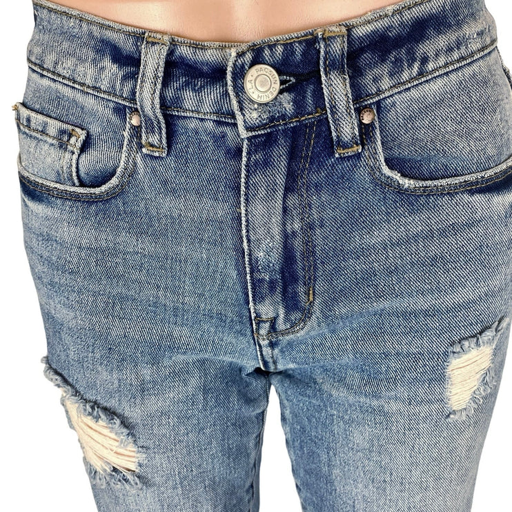 Pacsun Blue Vintage Icon Straight Leg Distressed Cropped Raw Hem Jeans Size 23