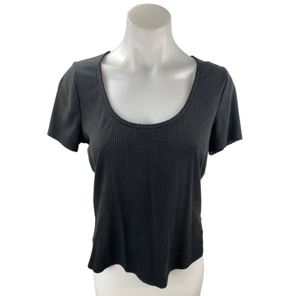 Boden Women's Black Ribbed Knit Scoop Neck Casual Basic T Shirt Tee Top Size 10