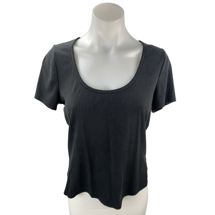 Boden Women's Black Ribbed Knit Scoop Neck Casual Basic T Shirt Tee Top Size 10