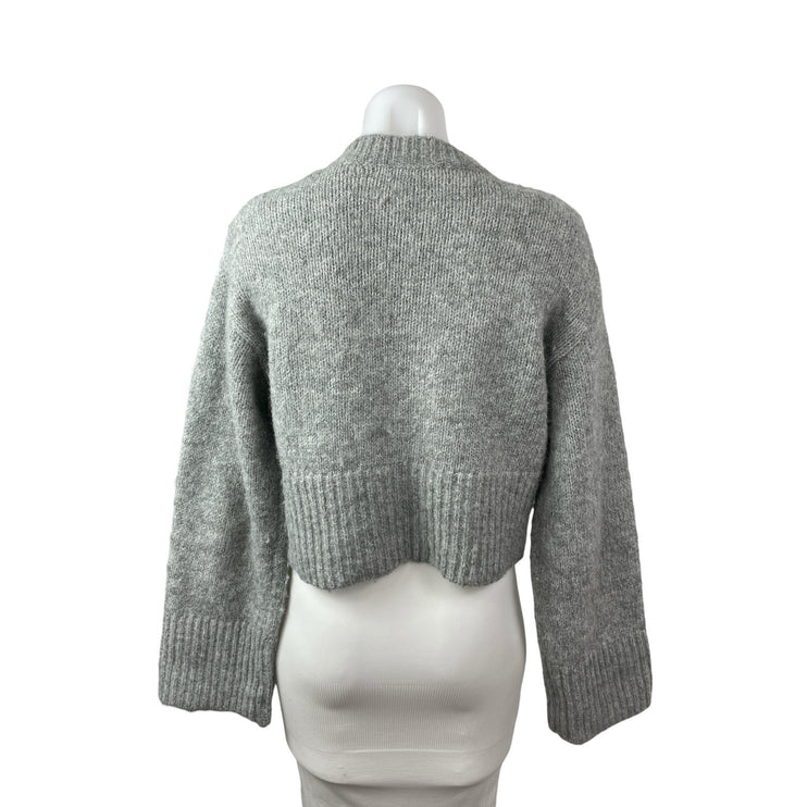 Zara Womens Gray Ribbed Crew Neck Long Sleeve Button Down Cardigan Sweater Top S