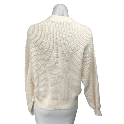 Ann Taylor LOFT Cream Ribbed Knit Long Sleeve Button Up Cardigan Sweater Top XS