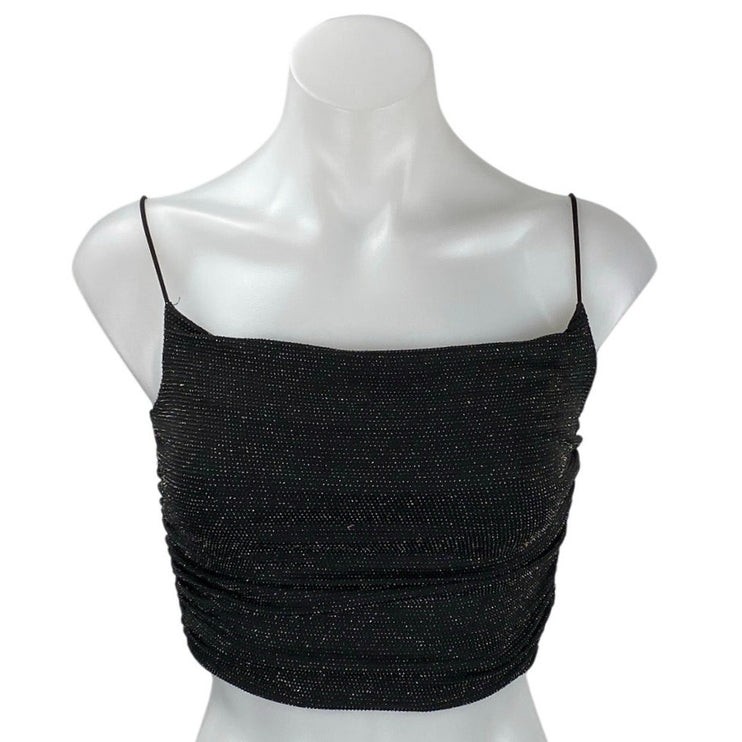 Princess Polly Black Sleeveless Glitter Sparkly Cowl Neck Cami Crop Top Size 2