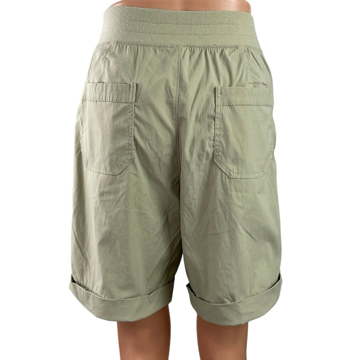 Te Verde Women's Green Khaki High Rise Cuffed Straight Bermuda Shorts Size L