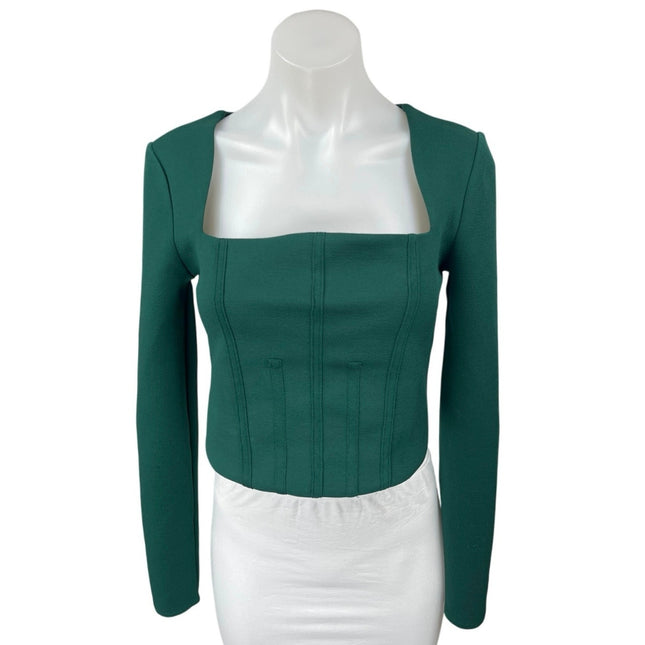 Zara Green Long Sleeve Cutout Back Square Neck Bustier Corset Crop Top Brie Zara Green Long Sleeve Cutout Back Square Neck Bustier Corset Crop Top Brie