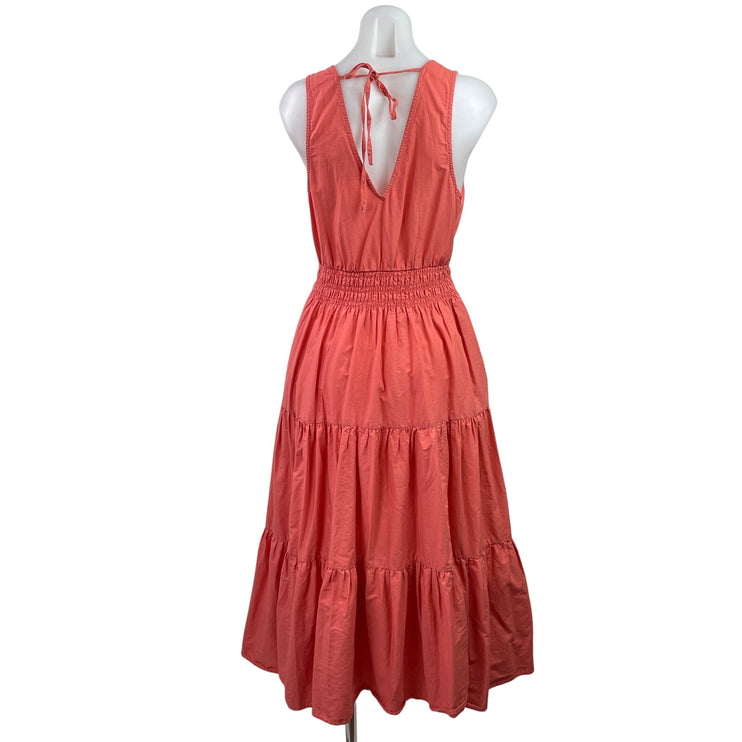Anthropologie Maeve Coral Orange Sleeveless V-neck Smocked Tiered Maxi Dress 6
