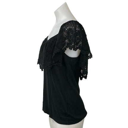 LAUREN Ralph Lauren Women's Black Lace Off The Shoulder Cotton Blouse Top Size L