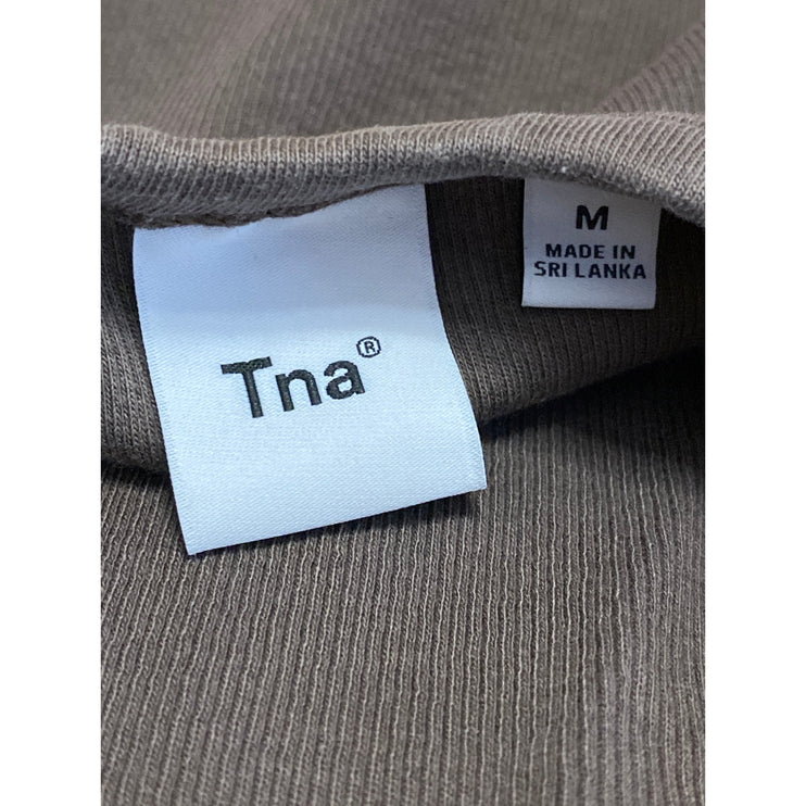 Aritzia TNA Women Brown Sculpt Sleeveless High Neck Rib Knit Tank Crop Top Size M