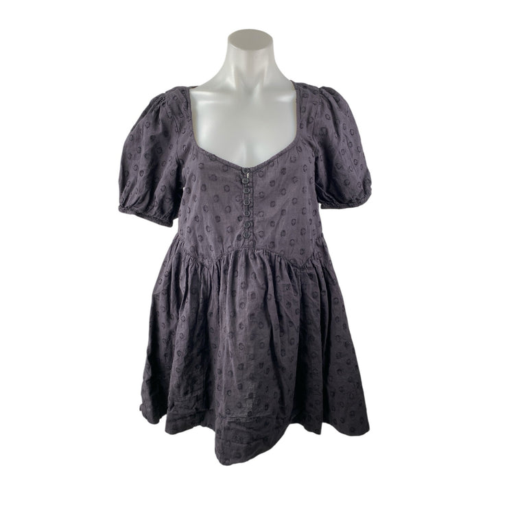 Urban Outfitters Kimchi Blue Gray Embroidered Polka Dots A Line Mini Dress Sz M