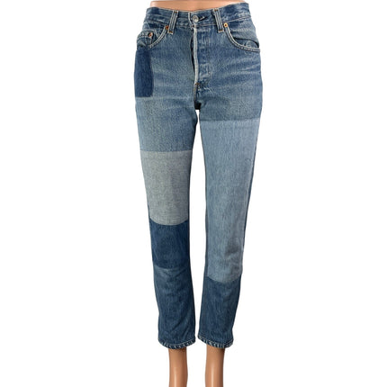 Levi's Re/Done Women's Blue High Rise Patchwork Slim Leg Denim Jeans Pants 24