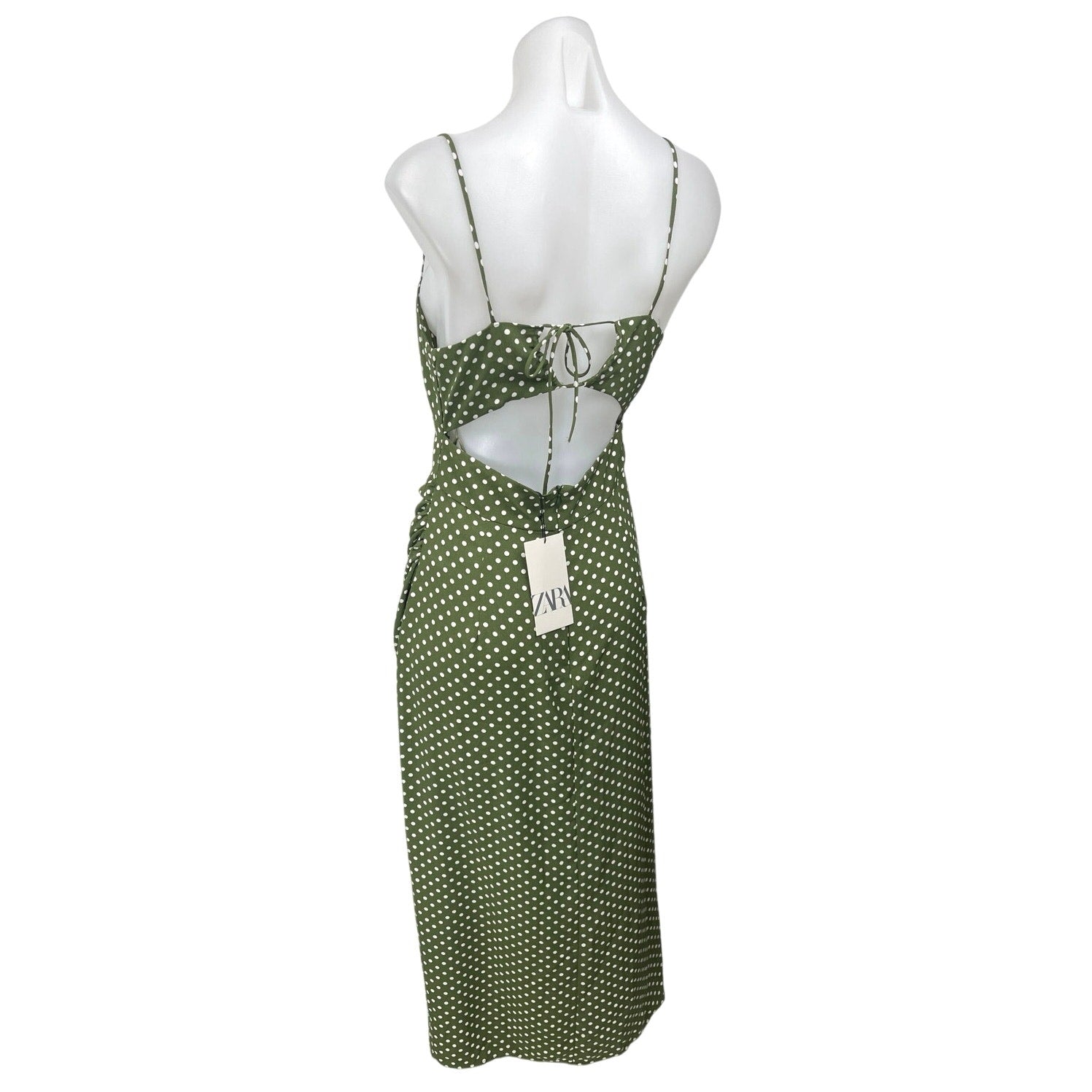 NEW Zara Green Polka Dots Sleeveless Cami Camisole Midi Tank Wrap Dres Brie NEW Zara Green Polka Dots Sleeveless Cami Camisole Midi Tank Wrap Dres Brie