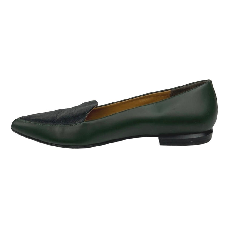 Everlane The Modern Green Leather Slip On Pointed Toe Flats Loafers Shoes Sz 8.5