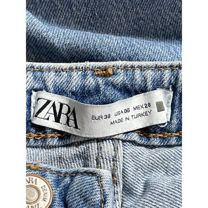 Zara Women's Light Blue Distressed High Rise Bootcut Flare Denim Jeans Pants 6