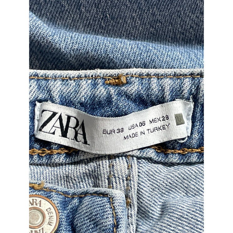 Zara Women's Light Blue Distressed High Rise Bootcut Flare Denim Jeans Pants 6