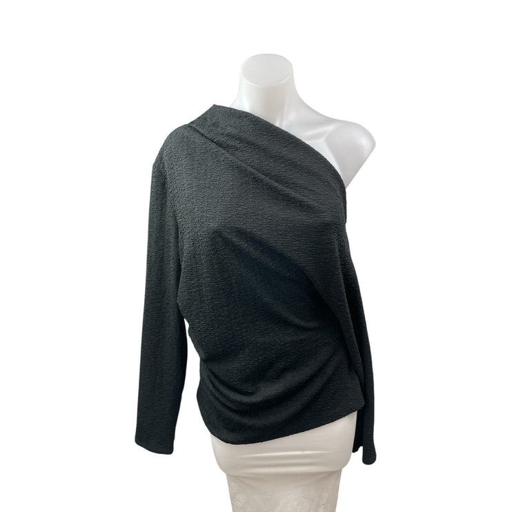 ASTR The Label Black Textured Draped One Shoulder Long Sleeve Blouse Top Size L
