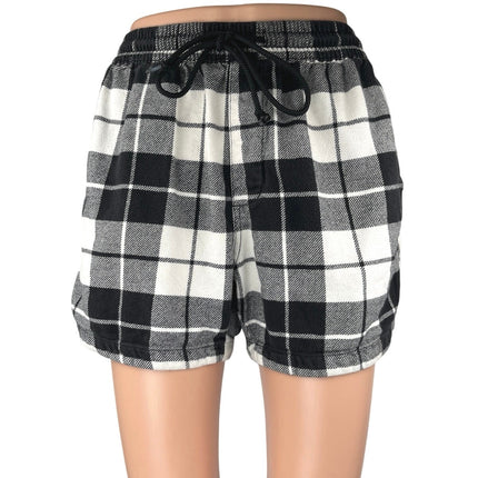 Urban Outfitters Black White Plaid Tartan High Waisted Drawstring Mini Shorts S