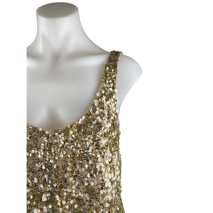 French Connection Gold Sequin Embellished Sleeveless Zip Tank Jumpsuit Romper XS