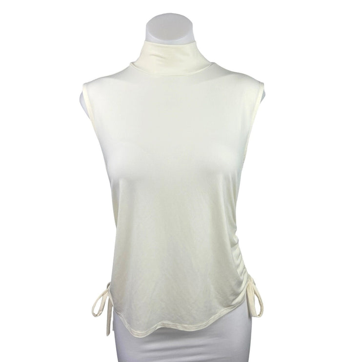 Worthington White Turtleneck Sleeveless Drawstring Pullover Top Blouse Size L