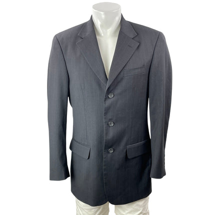 Cianni Men's Gray 100% Wool Pinstriped Long Sleeve Notch Blazer Coat Jacket L