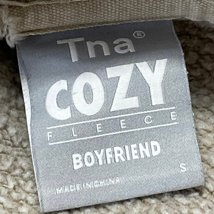 Aritzia TNA Cozy Beige Boyfriend Fleece Graphic Long Sleeve Sweatshirt Top Sz S