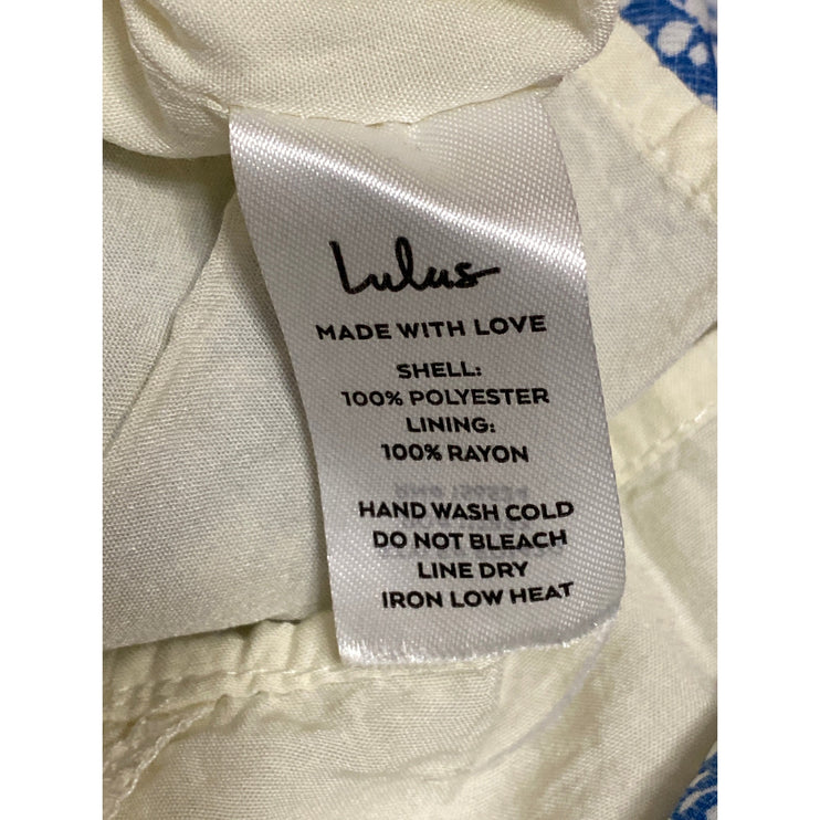 Lulus Blue Floral Shirred Sleeveless Tie Scoop Cami Camisole Mini Slip Dress S