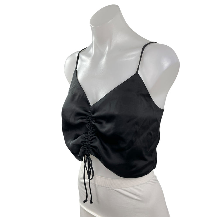 Aritzia Wilfred Verso Cami Women's Black Satin Ruched Sleeveless Crop Tank Top S