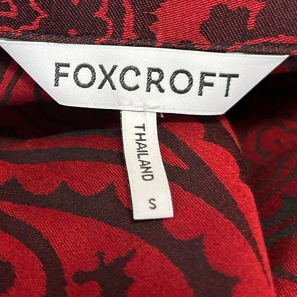 Foxcroft Salina Red Black Paisley Jacquard Long Sleeve Wrap Tie Blouse Top Sz S