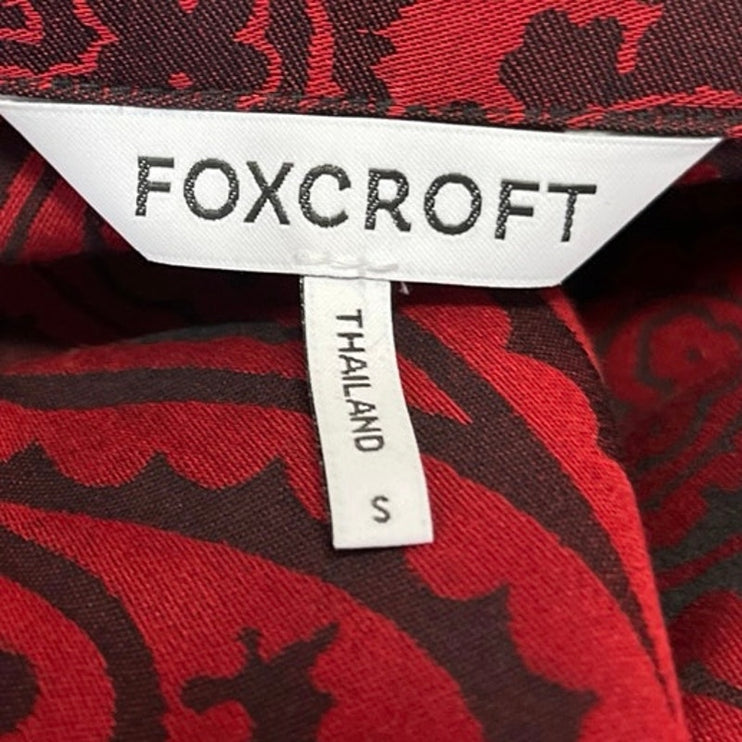 Foxcroft Salina Red Black Paisley Jacquard Long Sleeve Wrap Tie Blouse Top Sz S