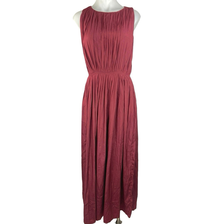 MONOPRIX Red Sleeveless Pleated Crewneck A-line Party Cocktail Maxi Dress Sz 38