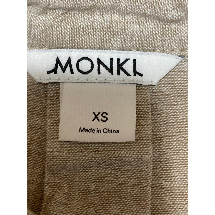 Monki Women's Cream Beige Linen Short Sleeve Button Down Cropped Shirt Size XS