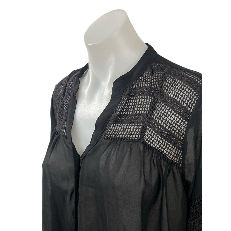 Vila Women's Black Lace Eyelet Long Sleeve Mesh Button Down Blouse Top Size M