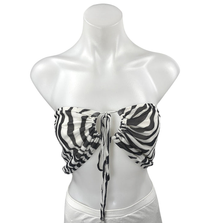 Princess Polly Black White Striped Zebra Halter Bandeau Tube Crop Top Size 6