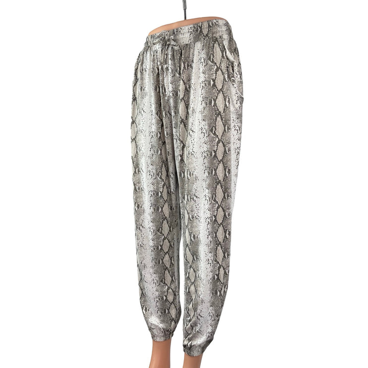Women's Gray Snakeskin Animal Print High Waisted Jogger Trousers Pants Size S