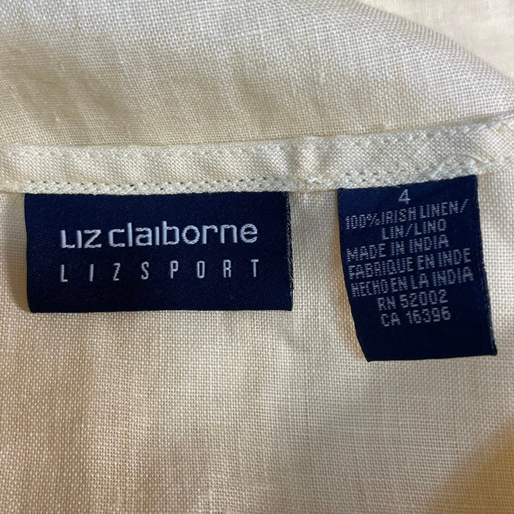 Liz Claiborne 100% Linen Women's Yellow Pleated Sleeveless Tank Blouse Top Sz 4