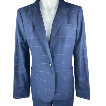 Banana Republic Women's Blue Plaid Long Sleeve Blazer Dress Pants 2 Pc Set 8/10