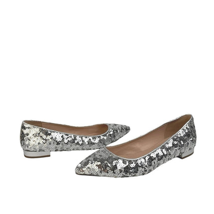 J.Crew Womens Silver Sequin Pointed Toe Slip On Flats Shoes Size 9