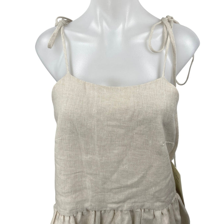 ElizaFaulkner Beige 100% Linen Sleeveless Cami Camisole Tank Mini Dress One Size