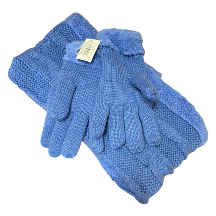 UGG Knit Tech Blue Matching Winter Warm Shawl Finger Gloves Scarp 2 Piece Set