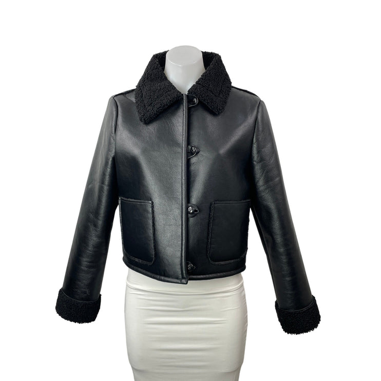 Zara Women's Black Long Sleeves Faux Leather Shear Cropped Double Faced Jacket S